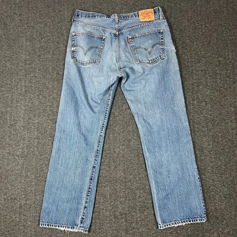 Vintage Y2K Levi's 501 Mens 36x32 (Actual 34x30) Blue Distressed Thrashed Jeans